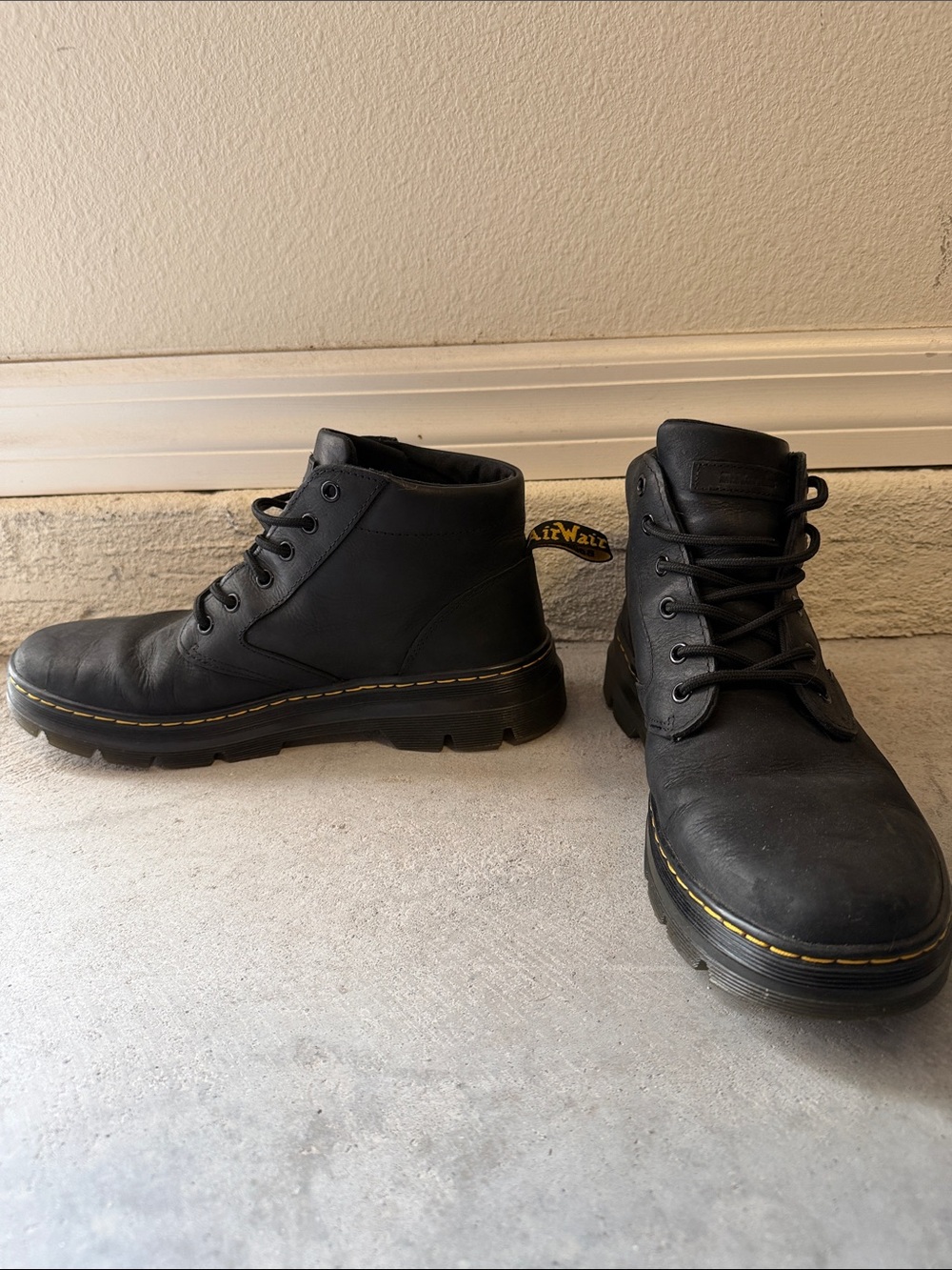 Dr. Martens Black Men's Lace-Up Boots with Yellow Stitching